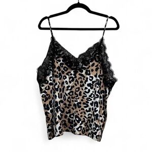 The Drop XXL Cheetah Print Lace Trim Flowy Cami Top